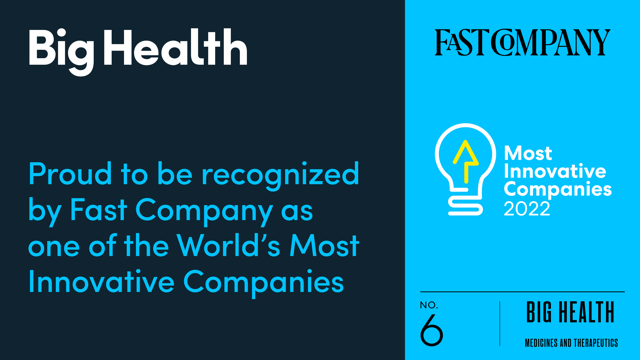 Peter Hames (@phames) on Twitter photo Incredibly proud to share that <a href="/wearebighealth/">Big Health</a> was named one of <a href="/FastCompany/">Fast Company</a>'s Most Innovative Companies! Recognition of our mission to help millions back to good mental health and work to further #digitaltherapeutics. Thanks to all who made it happen! fastcompany.com/90724447/most-… Incredibly proud to share that <a href="/wearebighealth/">Big Health</a> was named one of <a href="/FastCompany/">Fast Company</a>'s Most Innovative Companies! Recognition of our mission to help millions back to good mental health and work to further #digitaltherapeutics. Thanks to all who made it happen! fastcompany.com/90724447/most-…