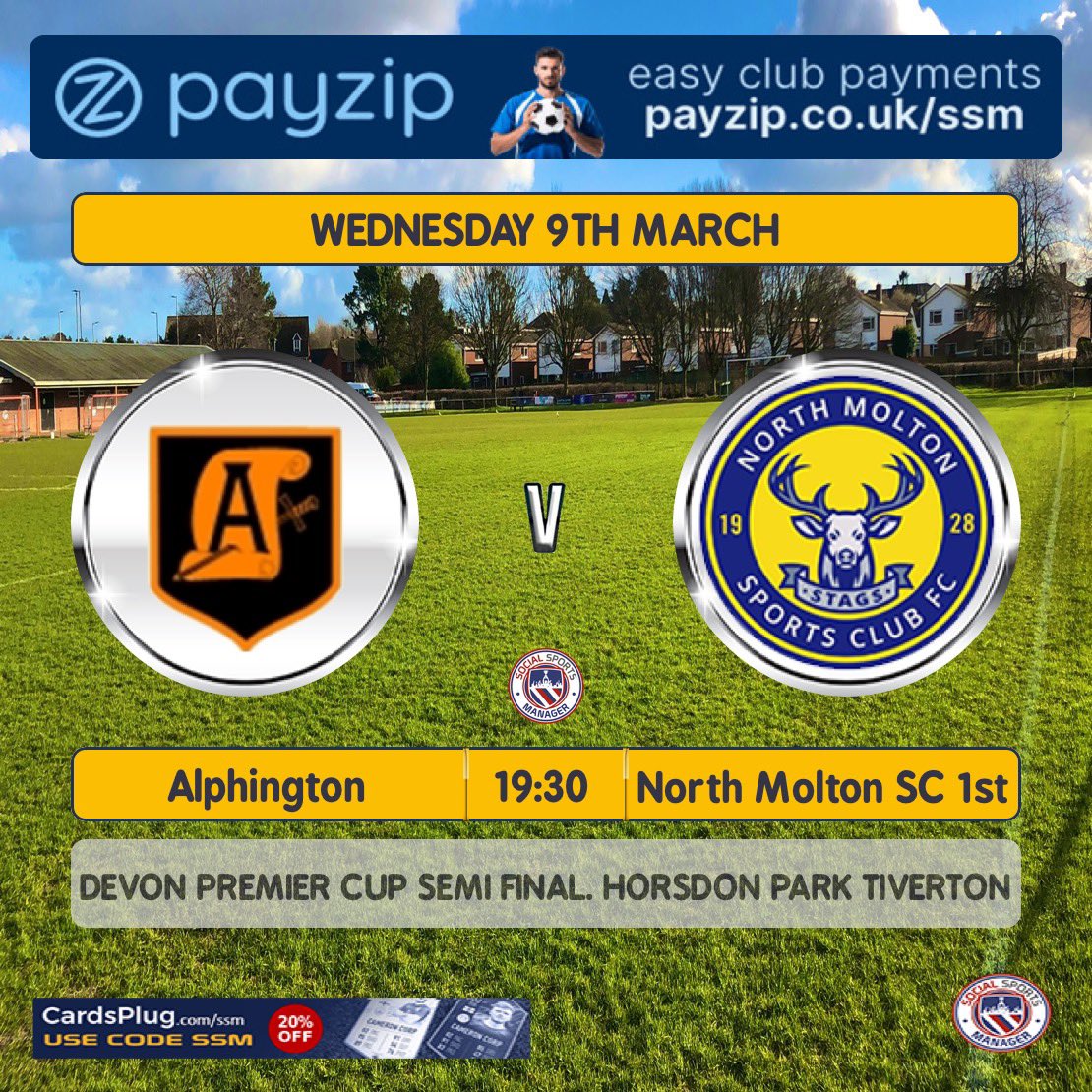 Tomorrow we play <a href="/Northmoltonfc/">North Molton Sports Club FC</a> in the Devon Premier Cup Semi Final at Tiverton,Horsdon Park. <a href="/ElmoreAFC/">Elmore AFC</a> ground amazing pitch &amp; facilities to be playing such a massive game in our season. 
Come along &amp; show your support &amp; cheer the lads on. UTA 🍊🧡<a href="/AlphingtonAFC/">Alphington AFC</a> <a href="/devon_fa/">Devon County FA</a>