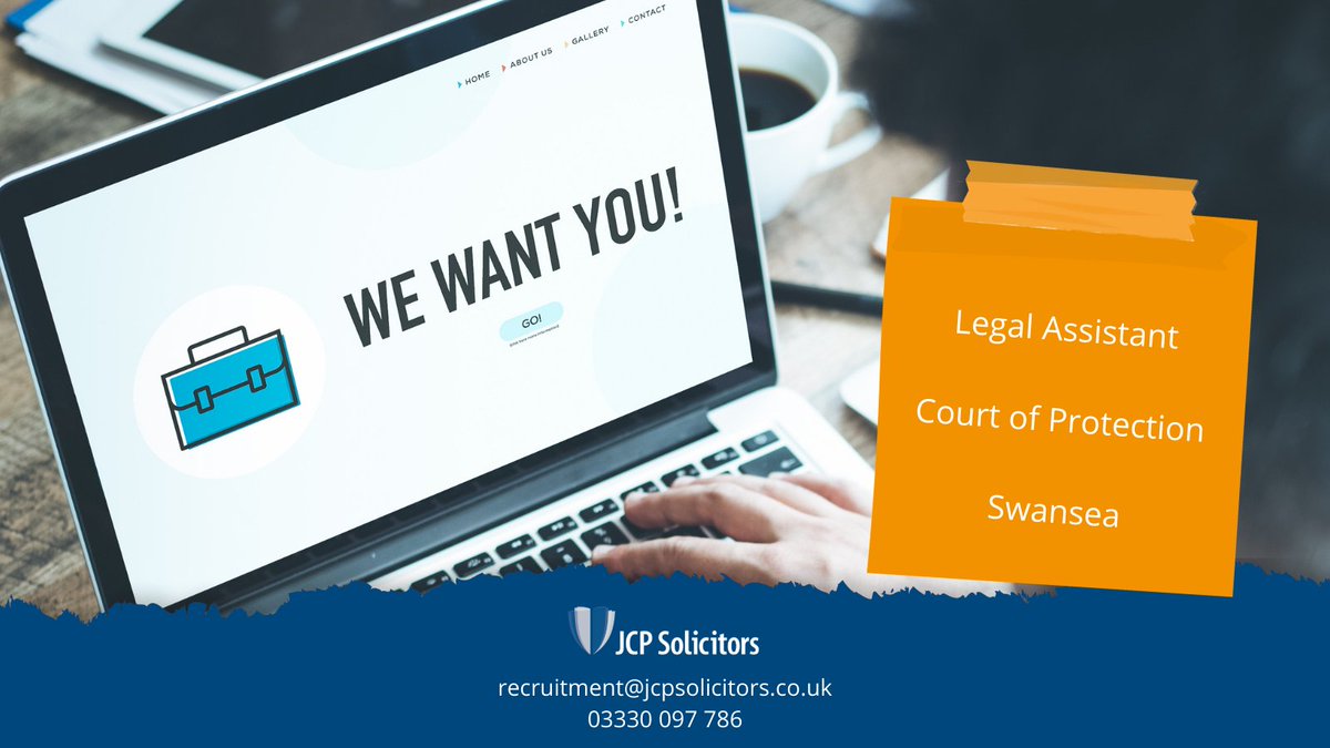 jcpsolicitors's tweet photo. We are hiring!

🏢 ROLE: Legal Assistant – Court of Protection
📍 LOCATION: Swansea
💻 HOW TO APPLY: Email your application to recruitment@jcpsolicitors.co.uk 

🔗 More details here: https://t.co/hvXEVvPMRB https://t.co/kAlvlhJ4uy