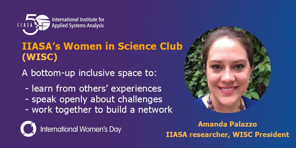 ➡️On #InternationalWomensDay @AmandaMPalazzo explains how IIASA's #WISC works to #BreakTheBias  in the scientific community.

✅Join Amanda at IIASA public webinar #6 - 30 March 2022 14:30 - 15:30 (CET) for a conversation on #WomenInScience.

👉bit.ly/3KoGkAl