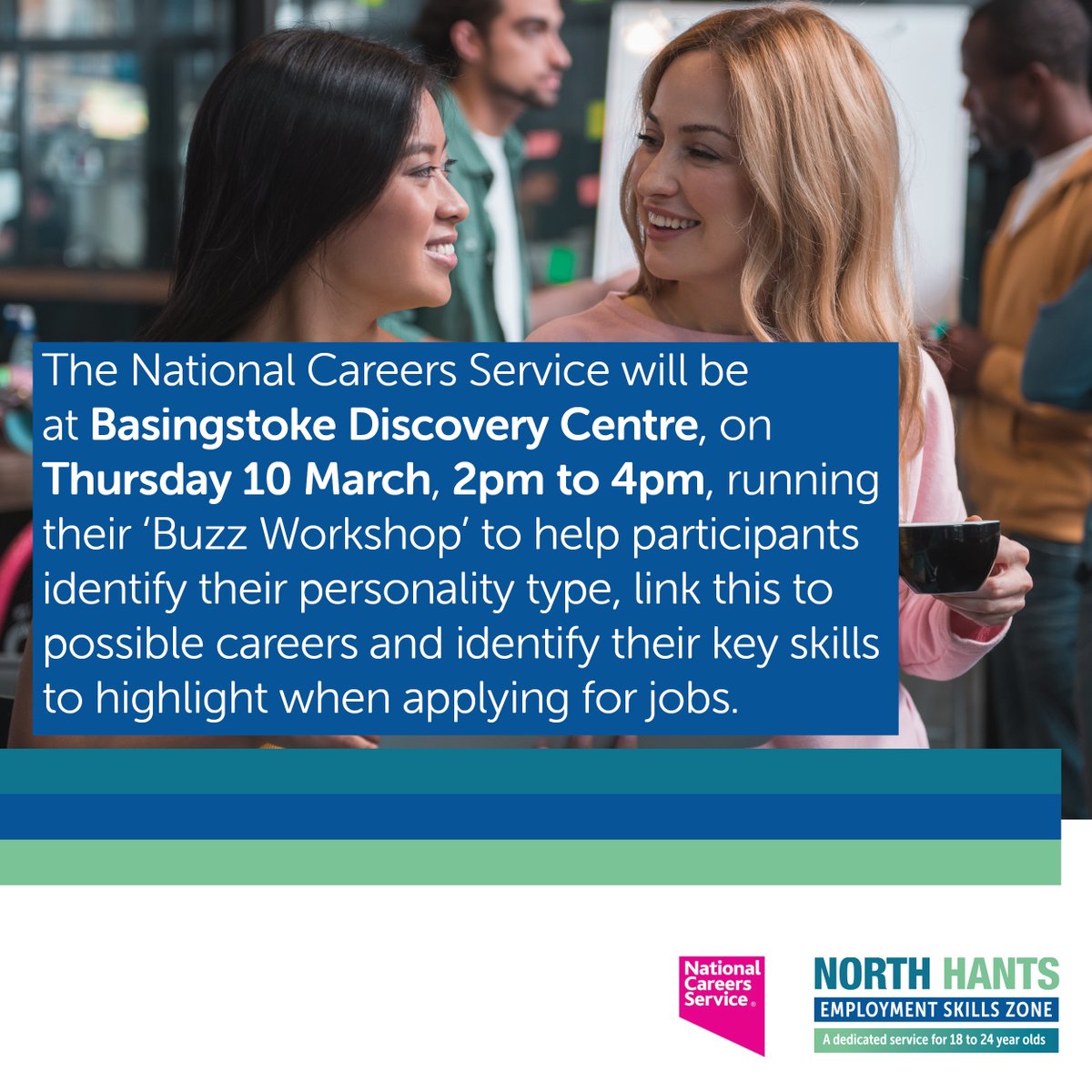 Do you know someone aged 18 to 24 who could benefit from free careers advice?

<a href="/NationalCareers/">National Careers</a> will be at @BasingstokeDC on 10 March to support young people in understanding which careers suit their personality type and where to look for relevant jobs.

esznorthhants.org.uk/event/what-car…