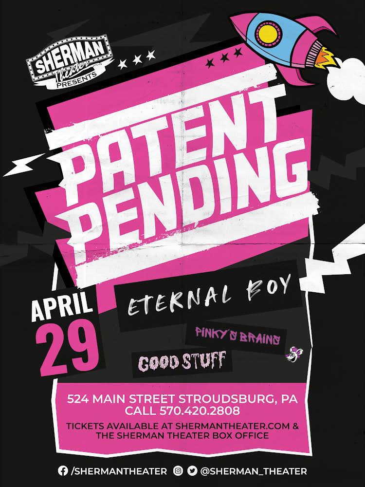 We’re coming for you, Stroudsburg!! Can’t wait to be back at <a href="/Sherman_Theater/">Sherman Theater</a> on April 29th with <a href="/eternalboymusic/">☀️Eternal Boy☀️</a>, <a href="/GSTBKeebler/">Good Stuff</a> &amp; Pinky’s Brains 🎉 Tickets available right now!

🎟: etix.com/ticket/p/87695…