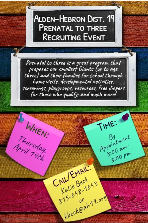 Birth to Three Recruitment Event and Preschool Screening for the 2022-2023 School Year!  Call or email Katie Beck at 815-648-1643!