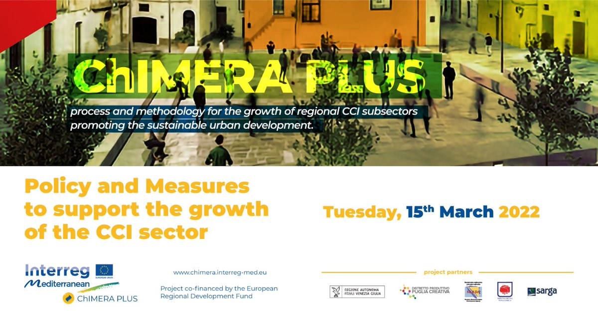 Register to the Workshop: “Policies &amp; measures to support the growth of the CCI sector” -📅15/3/22 h. 4pm-5.30pm, Zoom we’re going to present #opportunities to support the development of #CCI ecosystem &amp; innovative measures - Creative Industries Voucher 👉bit.ly/3hOJ8uv