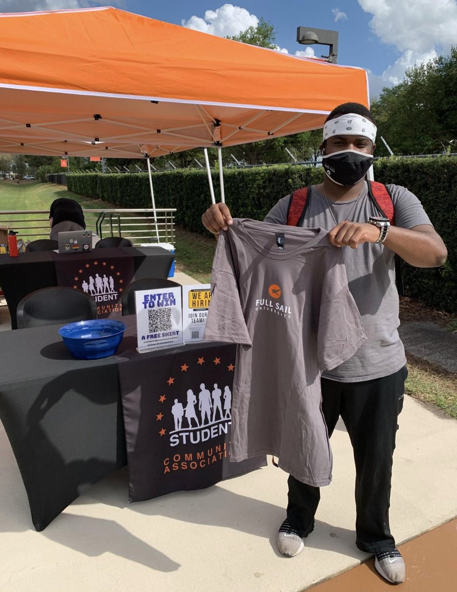 ConnectSCA's tweet photo. Come to the #orangetents to win a #fullsailshirt shirt from the SCA #connectsca #fshof @FullSail #clubs https://t.co/5K0VoVytNs