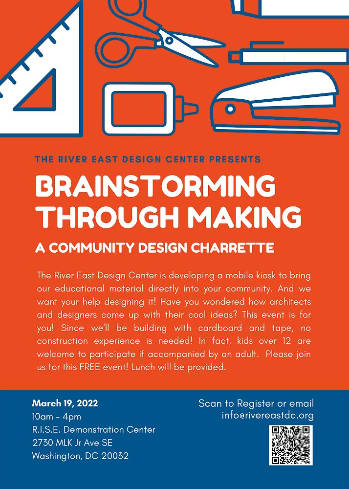 DCNOMA's tweet photo. The River East Design Center in Washington DC is hosting a community charrette on March 19th (10am - 4pm) For this charrette, teams will be tasked with designing a mobile kiosk. Please email Anna McCorvey anna@rivereastdc.org for more information. https://t.co/KUWc6bsm08