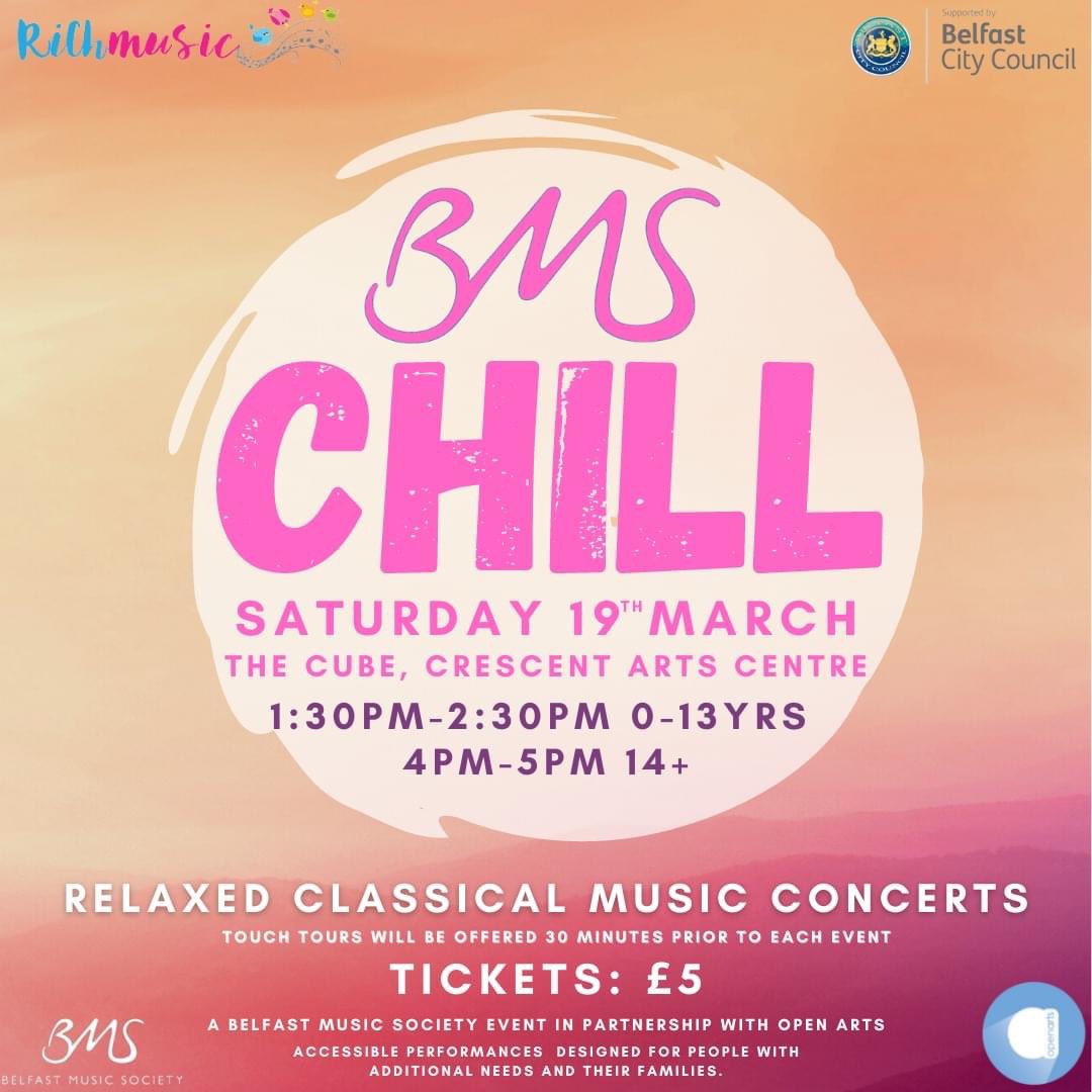 VERY excited to announce the launch of our newest project, funded by <a href="/belfastcc/">Belfast City Council</a>. BMS CHILL is designed to provide classical music concerts for people with additional needs and their families. Join us on 19th March - tickets only £5: belfastmusicsociety.org/events