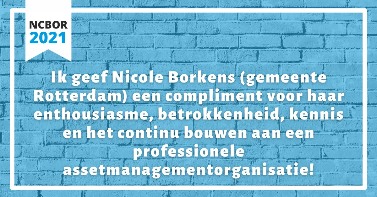 Ook <a href="/NicoleBorkens/">Nicole Borkens</a> van @Rotterdam ontving een prachtig compliment voor haar bijdrage aan een professionele assetmanagementorganisatie. Wie in de fysieke leefomgeving verdient volgens jou ook een positief duwtje in de rug? #NCBOR #compliment bit.ly/3tFxwPX