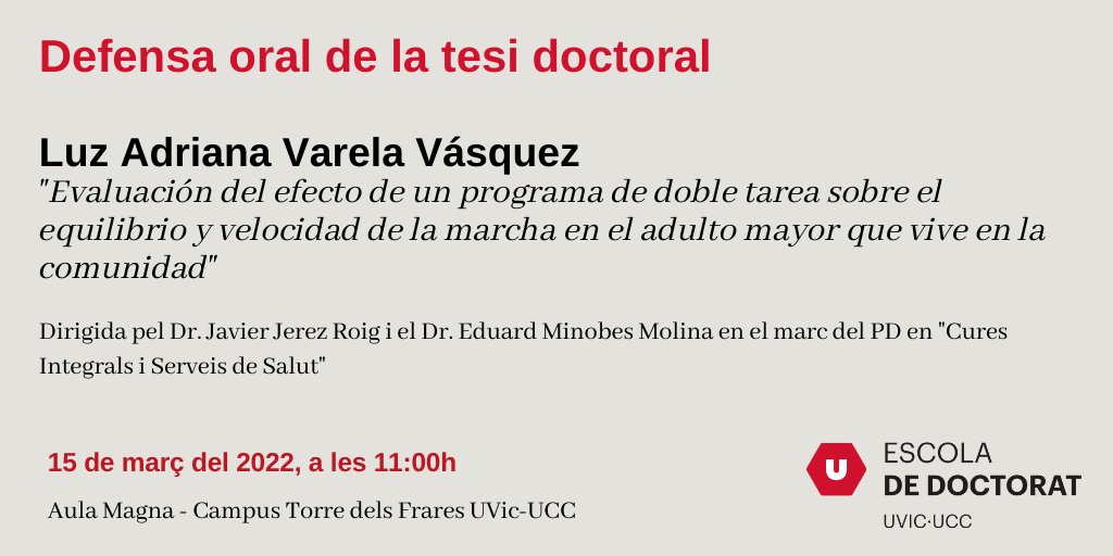 📢PROPERA DEFENSA DE TESI DOCTORAL 
#PD en Cures Integrals i Serveis de Salut