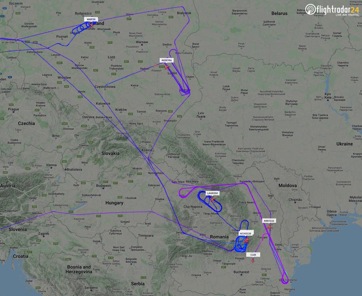 flightradar24's tweet photo. A look at some of the military aircraft in Europe near Ukraine. https://t.co/Yx4L1gOdki https://t.co/xaOuvLANJP