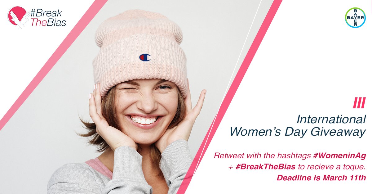 Bayer4CropsCA's tweet photo. This #InternationalWomensDay we’re empowering all #WomenInAg by giving away 250 pink toques.💕 To shout out these incredible women, just retweet with the handle of a woman in ag you appreciate, plus the hashtags #WomeninAg + #BreaktheBias in order to receive a toque by March 11th https://t.co/mqUyN5EsWw