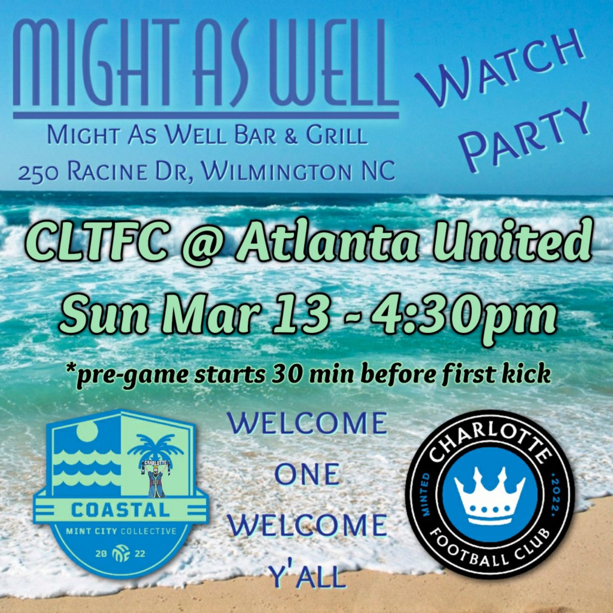 come join @MCCcoastal at @MAWBAR in #Wilmington to watch @charlottefc in their first match-up of what will surely become a heated local rivalry with @ATLUTD ... 
#charlottefc #ForTheCrown @mintcitycoll #supportersgroup #welcomeonewelcomeyall #mightaswell #watchparty