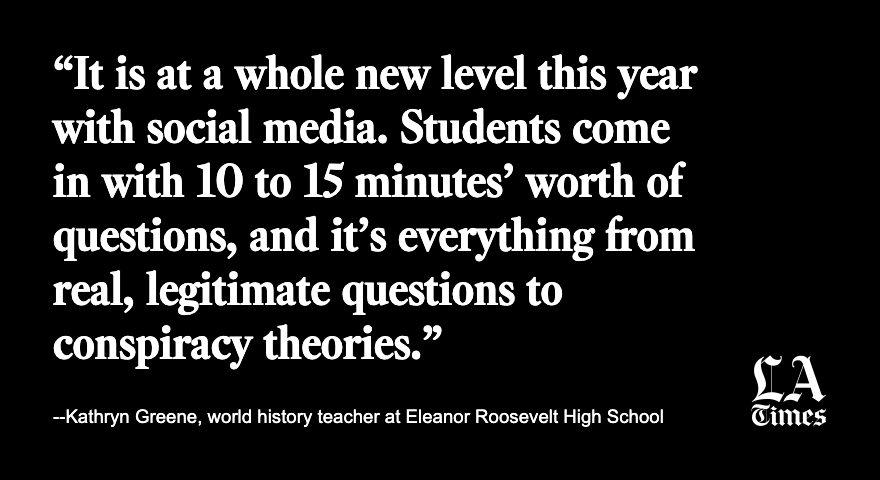latimes's tweet photo. Teachers are also providing much needed historical and political context. And they are doubling down on media literacy practices amid the flood of misinformation online.

They are crafting new lessons to address the questions they know will arise.

https://t.co/uPn9zRrNd5 https://t.co/RGcbZpgjcl
