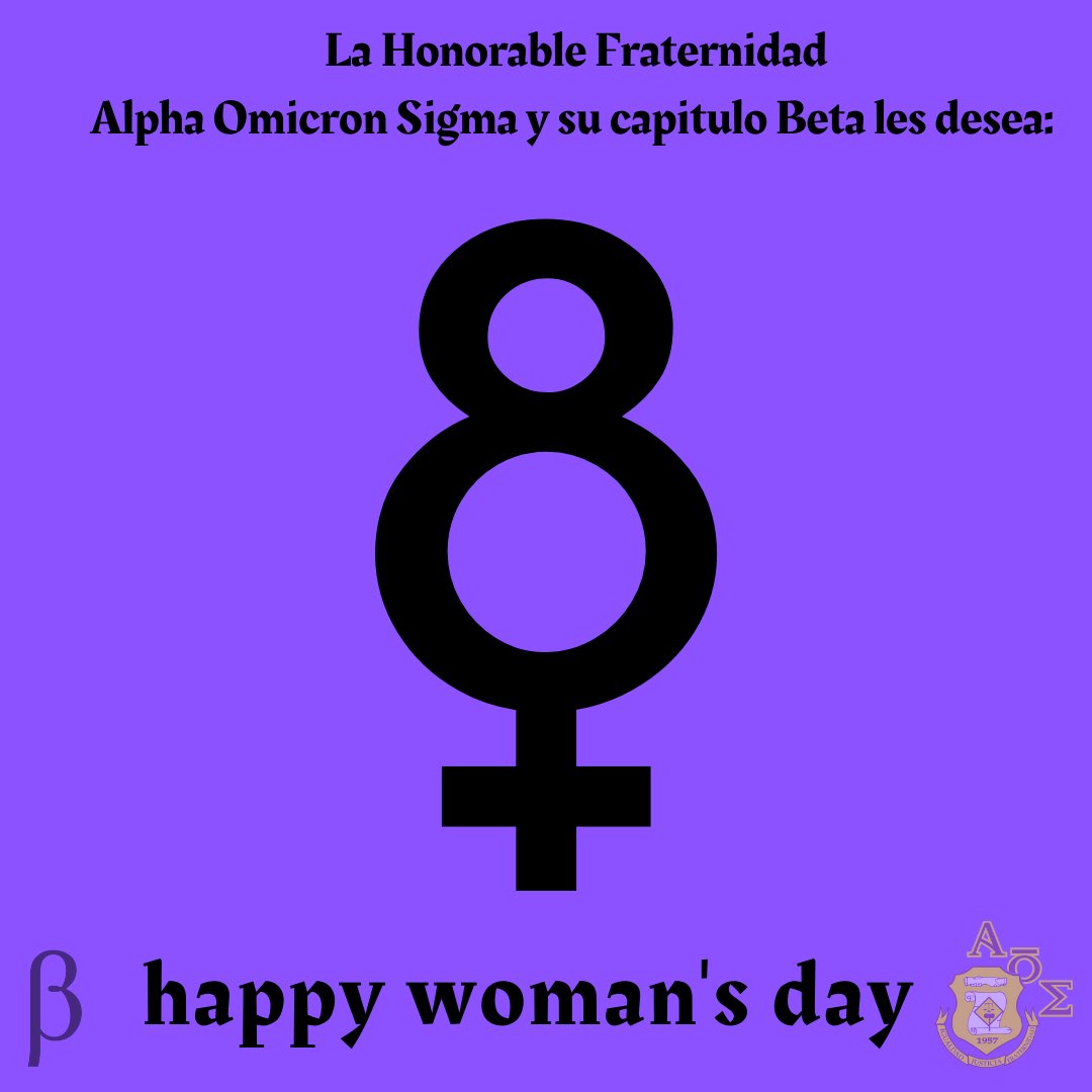 Hoy celebramos el 8 de Marzo, la Alpha Ōmicron Sigma buscamos la igualdad no tan solo entre los hombres, si no entre todes!! 

Feliz 8M a las compañeras y compañeres de lucha contra la opresión 🤟🏼💜