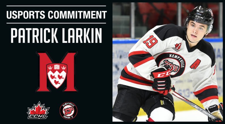 Commitment Alert 🚨 
<a href="/Kemptville73s/">Kemptville 73's</a> F Patrick Larkin has committed to <a href="/USPORTSca/">U SPORTS</a> <a href="/McGillHockey/">McGill Men's Hockey</a> 

📷 icelevel.com
Graphic | Mark Kelly

🗞 | thecchl.ca/commitment-ale…
