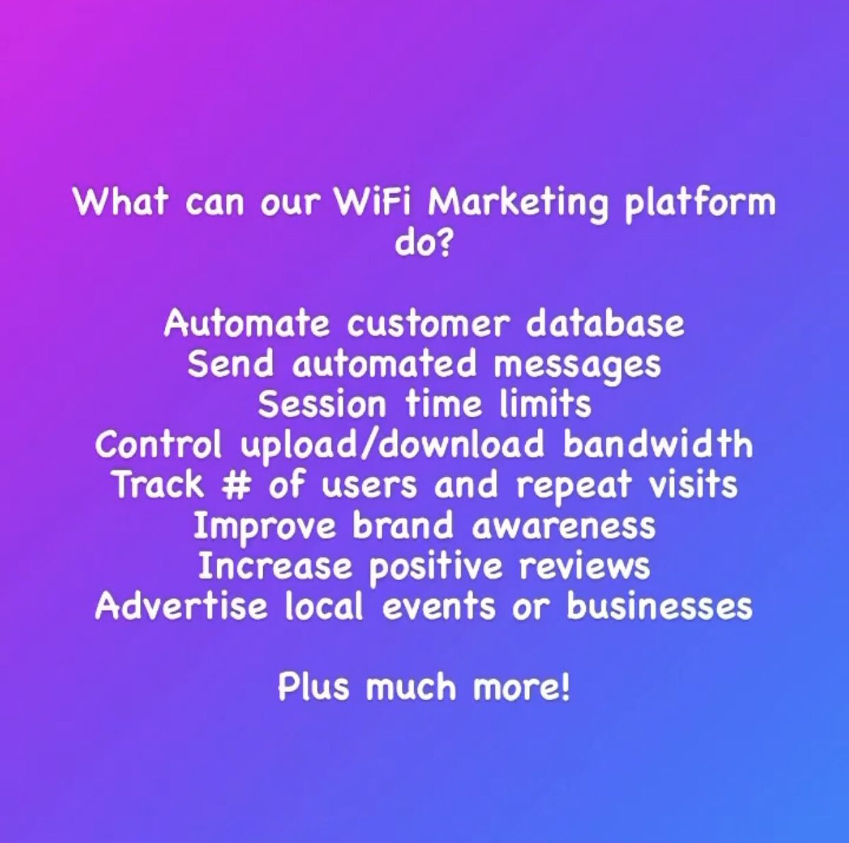 BridgeLogicWiFi's tweet photo. #wifimarketing provides great value to any brick and mortar location.#bridgelogicwifi #emailautomation #automatedemail #retailmarketing #museummarketing #eventmarketing #restaurantmarketing #sponsoredads https://t.co/iiDdHKDKI2