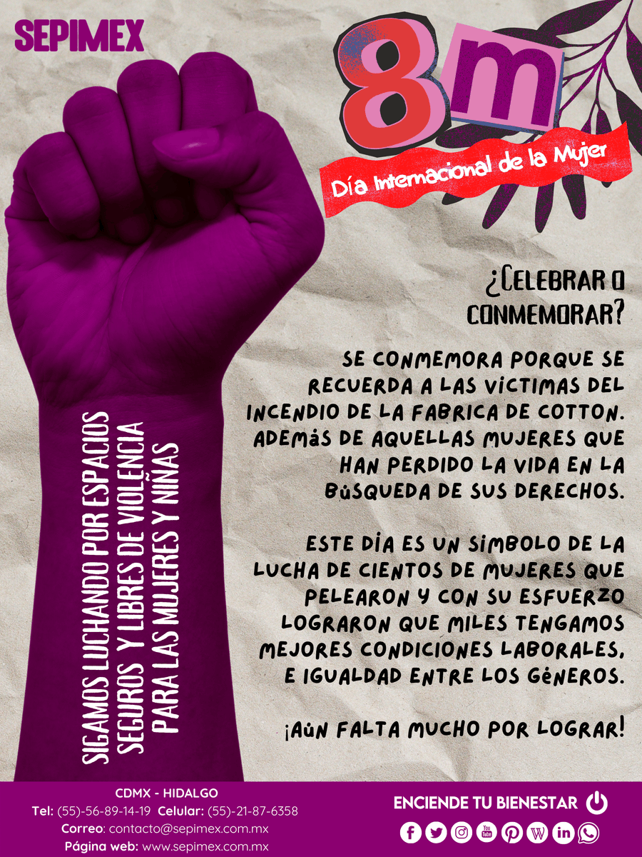 SEPIMEX's tweet photo. 💜 Día Internacional de la Mujer 💜

Sigamos luchando por espacios seguros y libres de violencia para mujeres y niñas https://t.co/7CrsK5EWVO