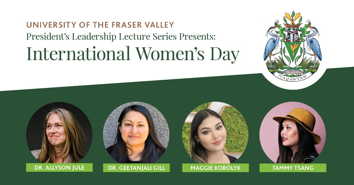 Today we're celebrating International Women's Day at UFV with an in-person event featuring a panel of remarkable women.

Can't make it in person, but still want to participate? Catch the livestream online, beginning today at 2:30pm: ow.ly/bGNq50IcnbJ

#IWD2022 #BreakTheBias