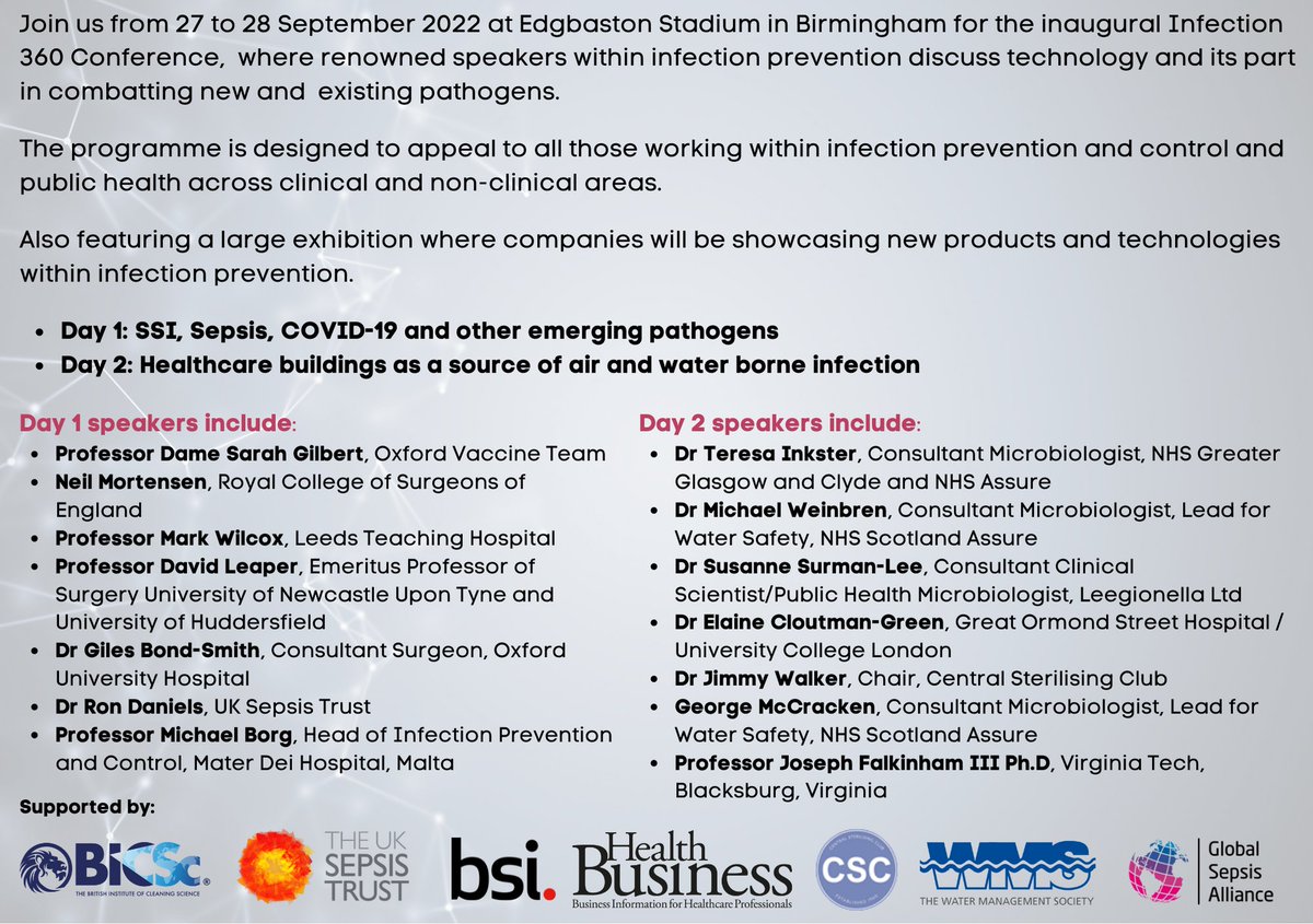 Thank you to the exhibitors &amp; sponsors at #Infection360

They will be showcasing innovative products &amp; technologies

Register &amp; visit them in our exhibition👉infection360.co.uk

#InfectionPrevention #IPC #AMR #Sepsis #SSI #Facilities #Estates #decontamination #ventilation