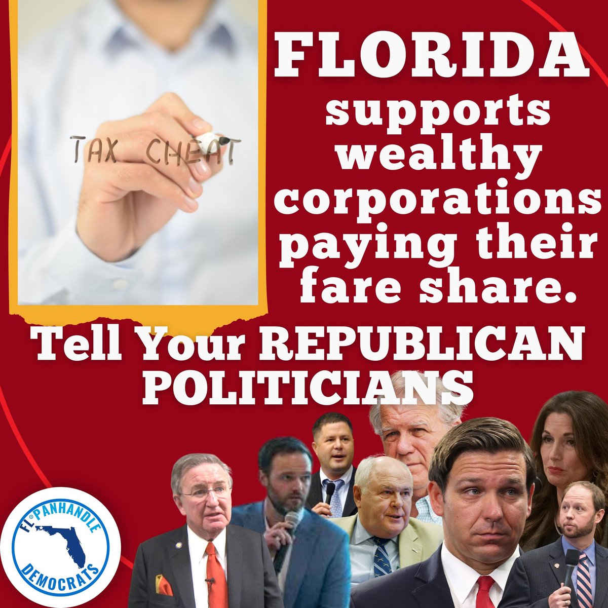 DemsOfOkaloosa's tweet photo. We all do better when everyone pays their fair share. But some Republicans would rather give huge tax breaks to big corporations who are posting RECORD profits. We can change this. Be a VOTER! #TrickleDownMyth https://t.co/zK9k2FDodS