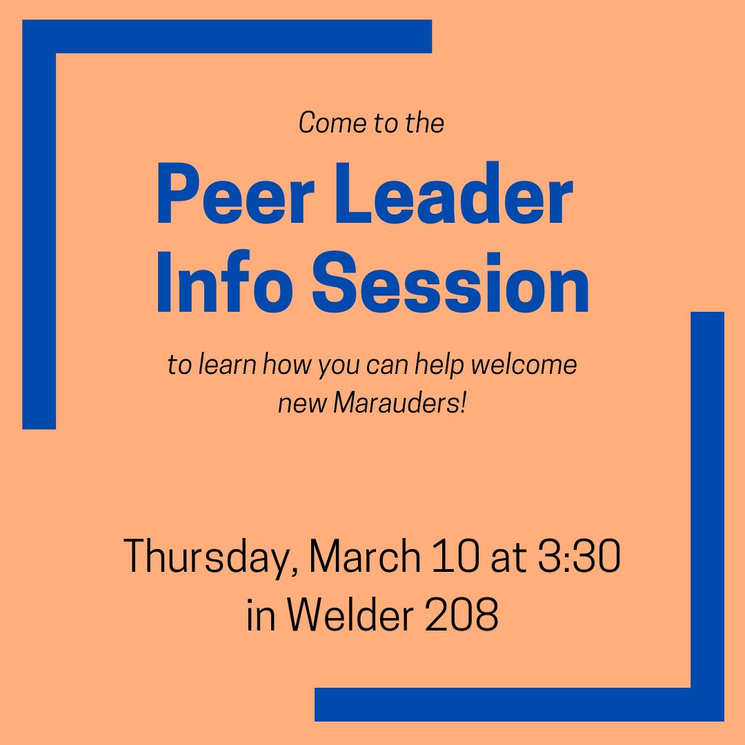 UMarySSC's tweet photo. Come learn about what it's like to be a peer leader! 😄

#UMarySSC #LifeatMary https://t.co/o8RvAtPUuT