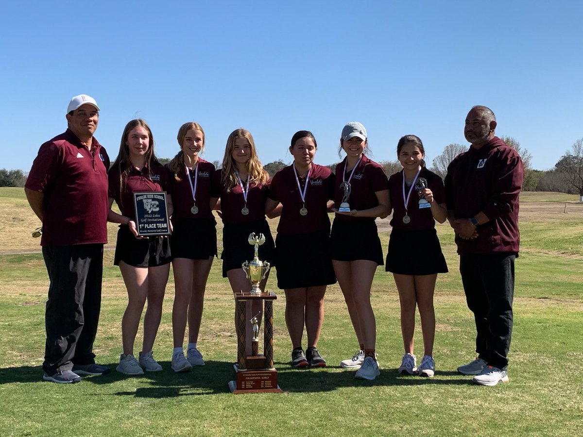 UHSProud's tweet photo. Lobo Golf continues their winning ways. First place at the Uvalde Tournament ! Flagship of Excellence ⁦@Uvalde_CISD⁩ ⁦@sofiaaaa42⁩ ⁦@maceyflower⁩ https://t.co/v5JRHfpYxQ