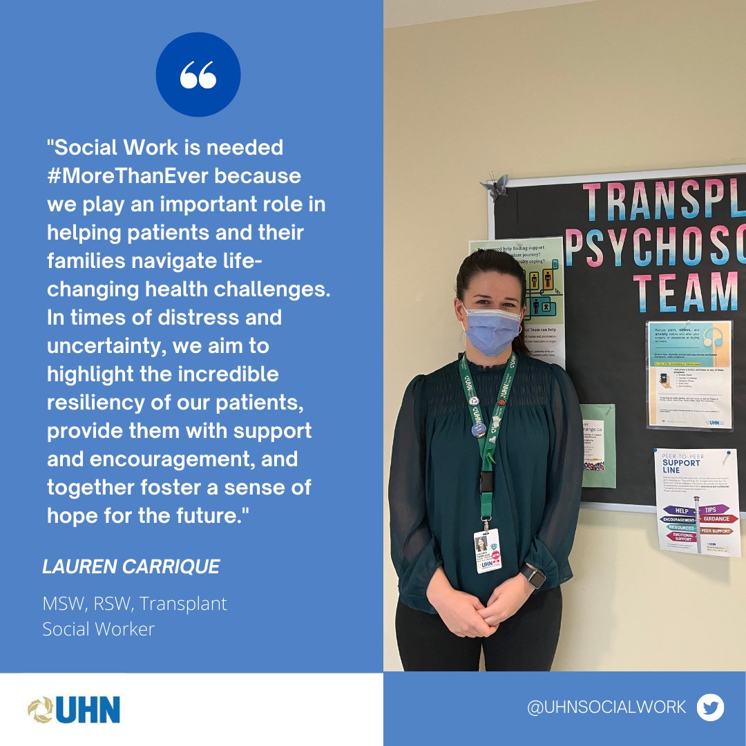 Meet @laur_n_cee, a @UHNTransplant #SocialWorker!

#MoreThanEver, social workers are #InCriticalDemand to help patients cope on through times of distress and uncertainty 

#SocialWorkWeek2022 

@ON_SocialWork @CASW_ACTS @UHN @KevinSmithUHN