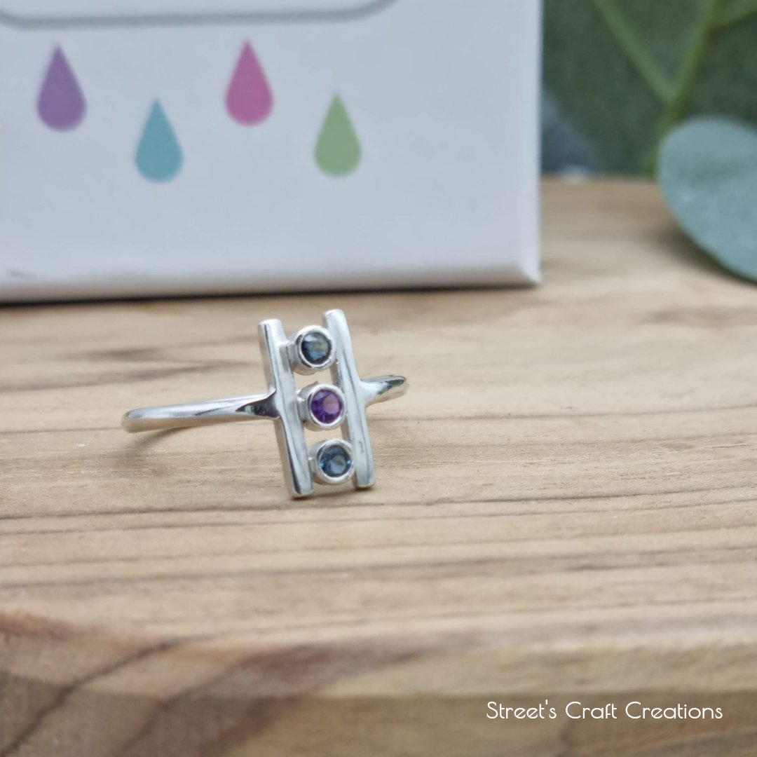 This is my newest design, ready for the Assay Office for hallmarking. Set with a Sapphire, Amethyst and London Blue Topaz. I'd had this design drawn up for a while, I'm so pleased with how it turned out 😁 #sbswinnershour