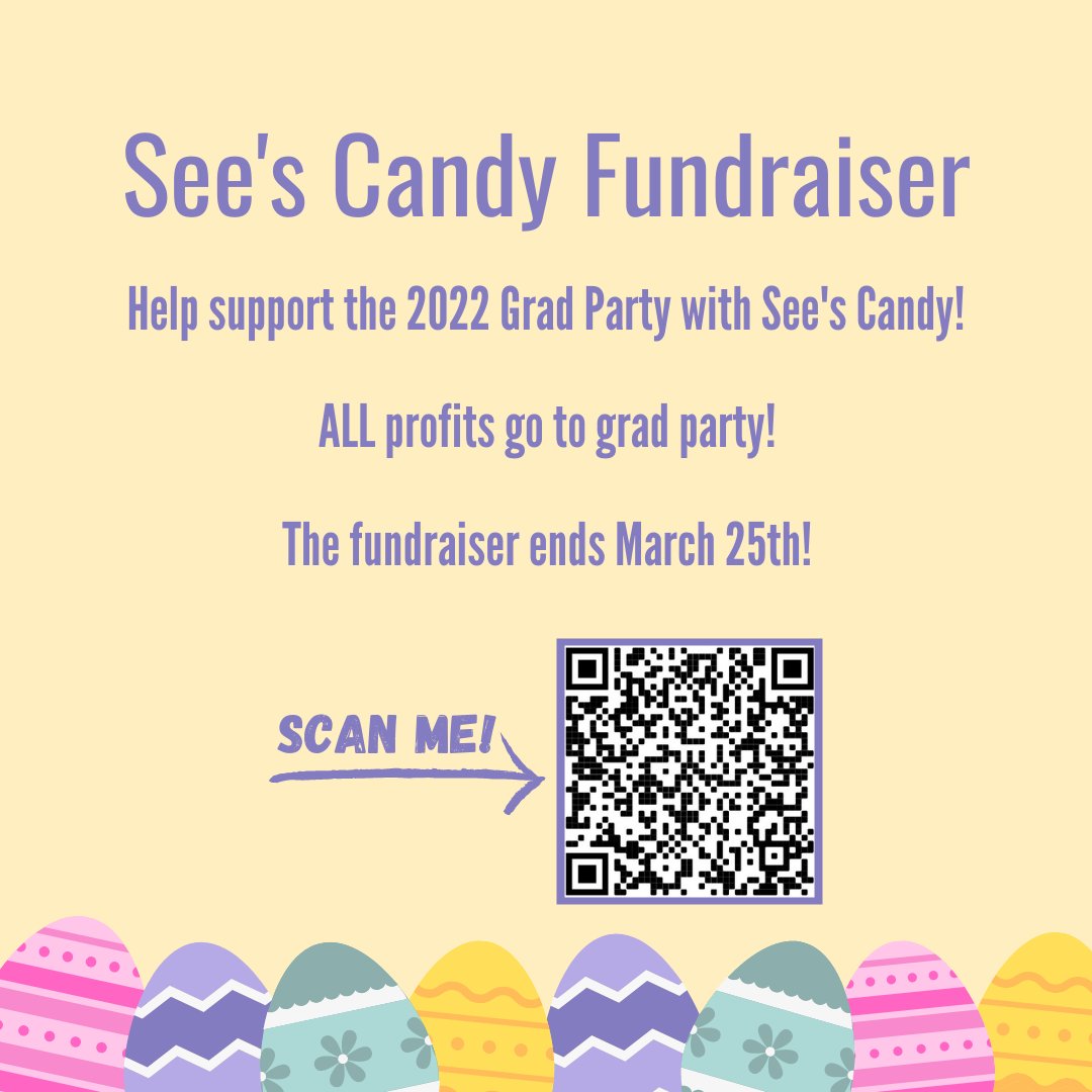 Help support the 2022 Grad Party by purchasing some See's Candy! To scan the QR code, screenshot this post and hold down on the QR code! Enjoy, Mustangs!