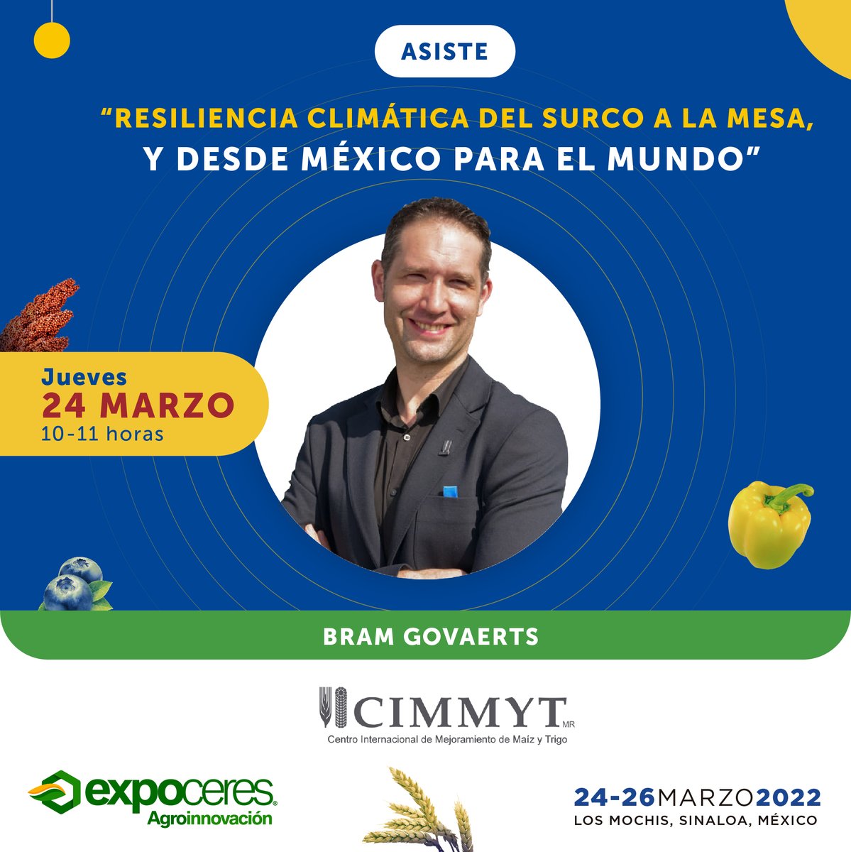 Se parte de la conferencia “Resiliencia Climática, del surco a la mesa y desde México para el mundo.” impartida por el Dr. Bram Govaerts. 👋🌱⛅️🚜🌾
¡Asiste! Los días 24, 25, y 26 de marzo y vive la experiencia en #Expoceres #LaMásAgroDeMX #ElCampoNosUne