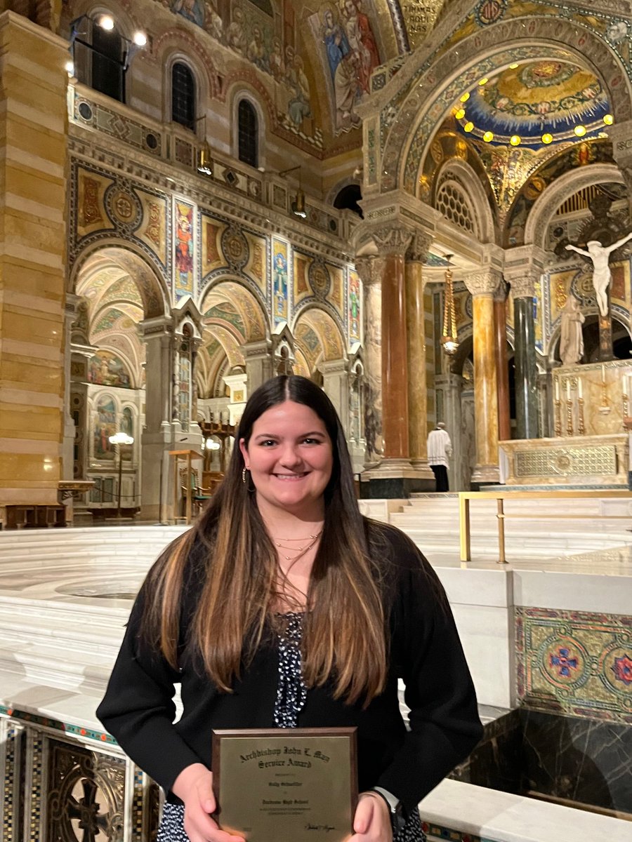 DuchesneHS's tweet photo. Duchesne Senior, Sally Schaeffler received the Archbishop May Service Award this week at the Cathedral Basilica of Saint Louis. Sally has accumulated over 400 hours of service to the school and her community. Thank you Sally for touching so many lives! #modelingjesus https://t.co/96DJy3ri03
