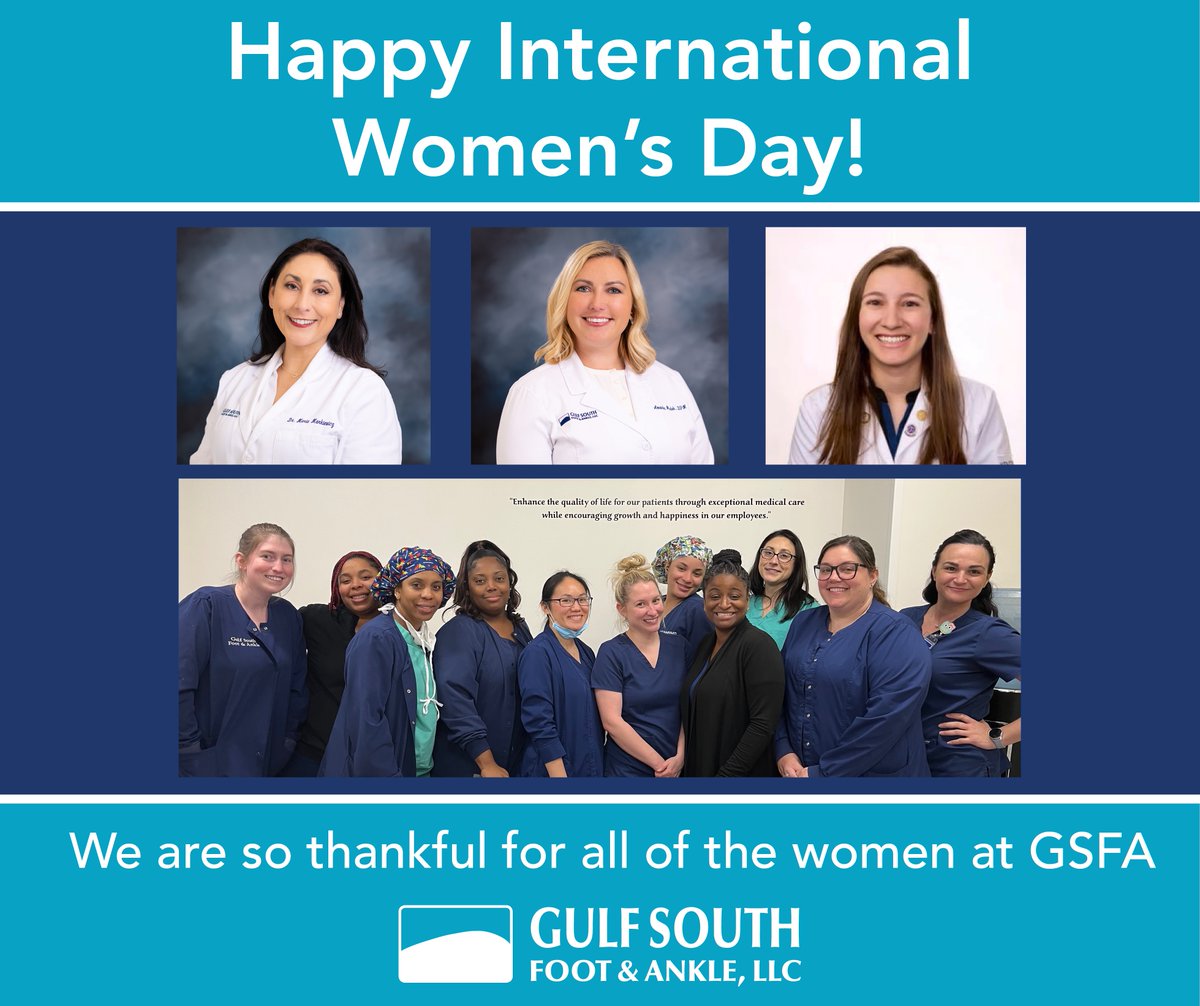 GSFA_Podiatry's tweet photo. Happy International Women’s Day! Today, and everyday, we recognize the amazing women we have on our staff. Empowered women empower women! #womenempowerment #internationalwomensday #womenpodiatrists https://t.co/nEXTR2ciec