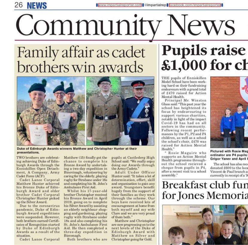 1 NI ACF (@1_ni_acf) on Twitter photo Many thanks to the <a href="/impartialrep/">The Impartial Reporter</a> for printing this great story. Family affair as Cadet brothers earn Bronze and Silver Duke Of Edinburgh Awards. #dofe #Cadets1NI #cadets1ni <a href="/RFCANI/">RFCA NI</a> <a href="/ACFADofE/">Army Cadets DofE</a> @DofE_NI <a href="/lord_Lieut_cbld/">Lord Lieutenant Co Borough of Londonderry</a> <a href="/CastledergTown/">Castlederg</a> <a href="/dergwhatson/">Whats On Castlederg</a> <a href="/CTCFrimleyPark/">CTC Frimley Park</a> <a href="/Clint__Riley/">Clinton Riley OBE</a> Many thanks to the <a href="/impartialrep/">The Impartial Reporter</a> for printing this great story. Family affair as Cadet brothers earn Bronze and Silver Duke Of Edinburgh Awards. #dofe #Cadets1NI #cadets1ni <a href="/RFCANI/">RFCA NI</a> <a href="/ACFADofE/">Army Cadets DofE</a> @DofE_NI <a href="/lord_Lieut_cbld/">Lord Lieutenant Co Borough of Londonderry</a> <a href="/CastledergTown/">Castlederg</a> <a href="/dergwhatson/">Whats On Castlederg</a> <a href="/CTCFrimleyPark/">CTC Frimley Park</a> <a href="/Clint__Riley/">Clinton Riley OBE</a>