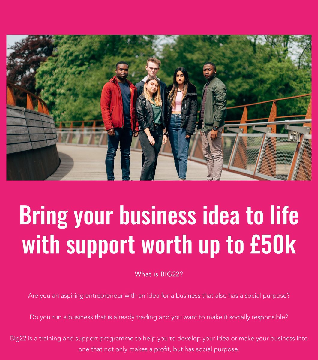 Interested in starting or developing a business with social purpose? <a href="/UniNorthants/">UniofNorthampton</a> #BIG22 training and support programme could be for you. Find out more at applyforbig22.wixsite.com/apply