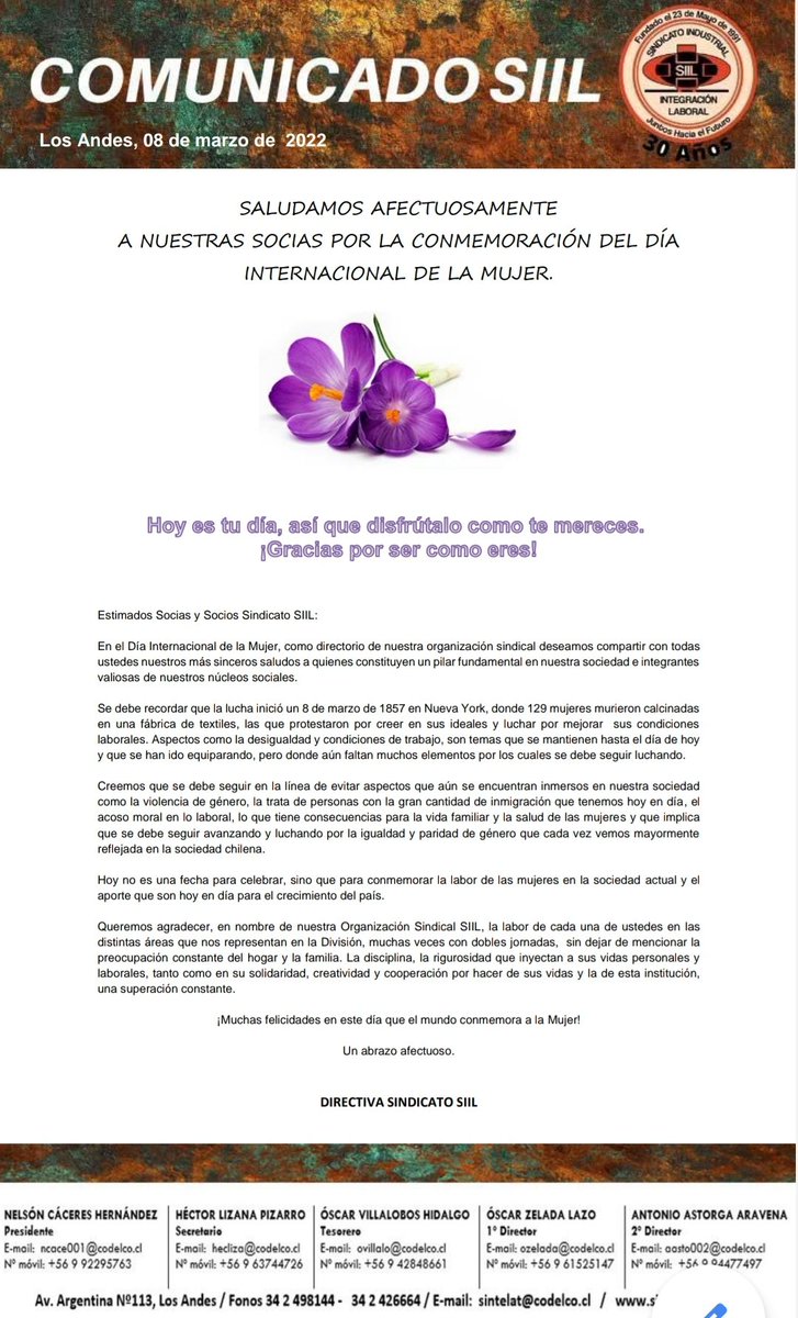 sindicatoSIIL's tweet photo. En este dia el sindicato SIIL valora el crecimiento de cada una denlas mujeres que trabajan en minería y los sacrificios que realizan por hacer crecer al pais y lo que dejan de lado por sus derechos y por mantener la frente en alto https://t.co/Y38N7MlRXZ