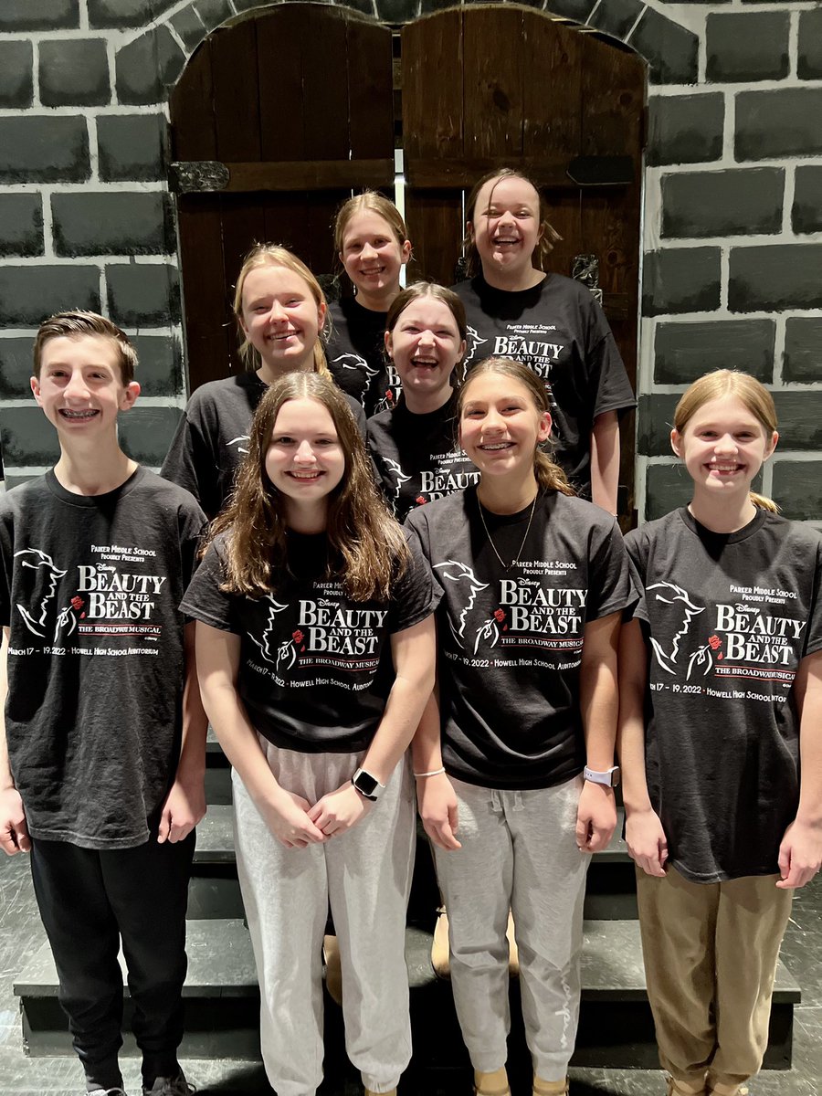 A few musical kids sporting our cast t-shirts!  Set is getting painted and we are excited! Show opens next Thursday!