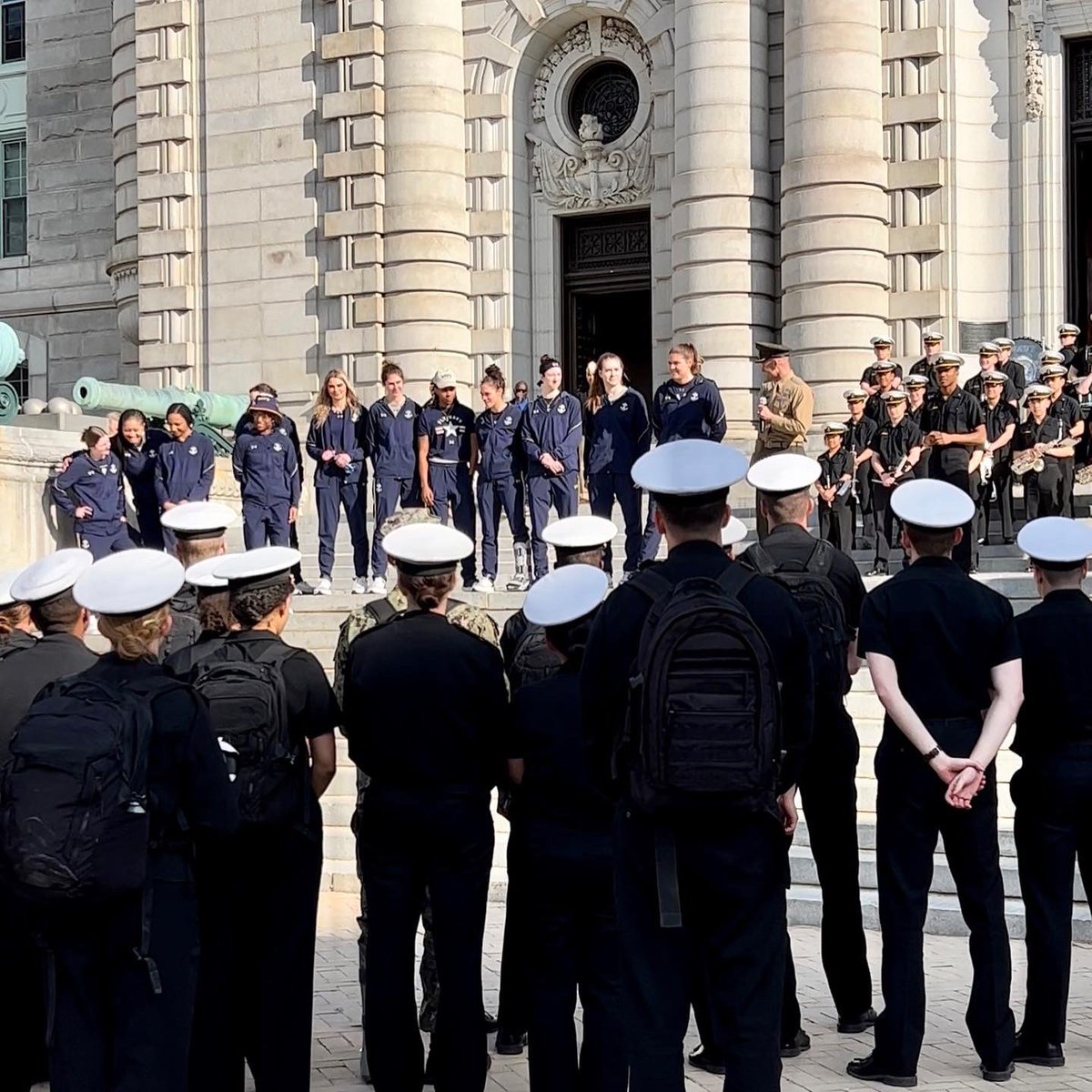 Thank you to <a href="/usnacommandant/">usnacommandant</a> and to the Brigade for welcoming us back in style after last night’s win! 

Now it’s time to get back to work😤

#GoNavy /// #Impact