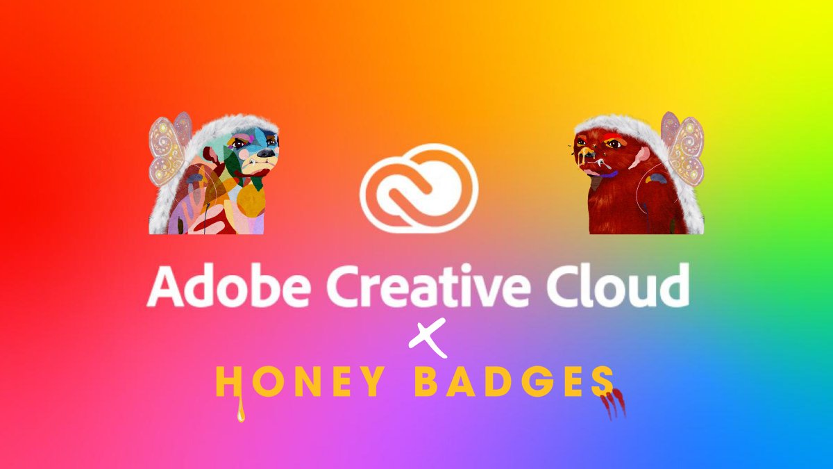 ADOBE X HONEY BADGES 🌈
<a href="/Adobe/">Adobe</a> are partnering with Honey Badges to distribute 36 free <a href="/creativecloud/">Adobe Creative Cloud</a> licenses to <a href="/HoneyBadgesNFT/">Honey Badges</a> holders through monthly art competitions, to support the creative community and the Honey Badgers mission of creating positive change in the world! ✨