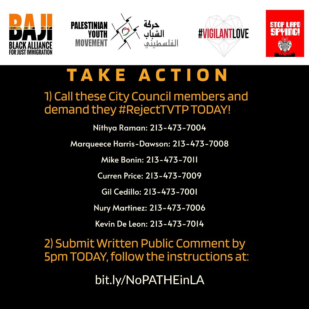 LA_StudentsDsrv's tweet photo. The Targeted Violence & Terrorism Prevention Grant that would expand the LAPD PATHE program is on TOMORROW'S City Council Agenda. The PATHE program targets & criminalizes youth as potential "extremists". #RejectTVTP log on to https://t.co/R5uwucWHyL & submit public comments by 5 https://t.co/8l0bKcNRCe