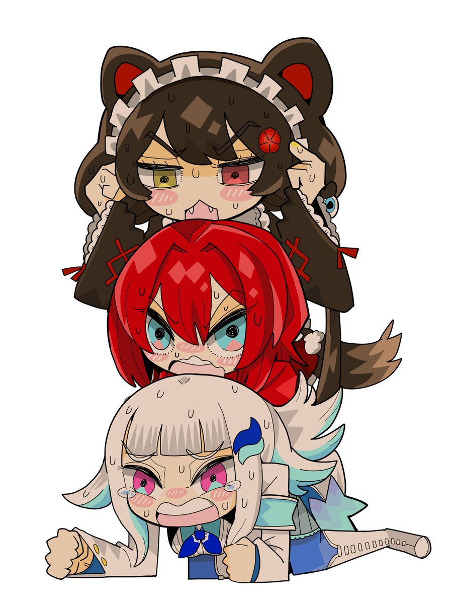 ange katrina ,inui toko ,lize helesta 3girls multiple girls dog ears red hair heterochromia white hair animal ears  illustration images