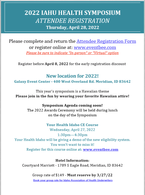 IUnderwriters's tweet photo. Registration is now open for our 2022 Health Symposium! We have a great line up of speakers who will be discussing a variety of topics including Medicare, Individual, and Group business. https://t.co/nEXK8yAJsE