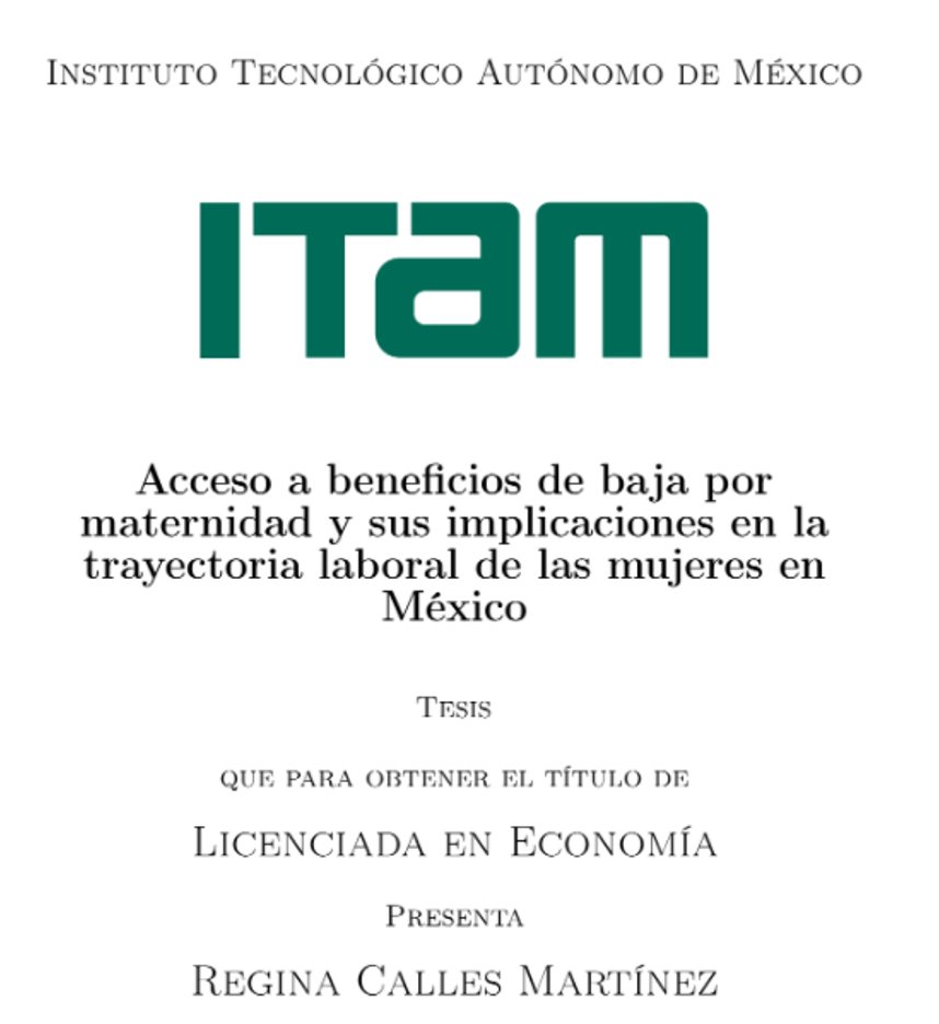 <a href="/MarianaGlzSal/">MG</a> <a href="/redmaterno/">Red Materno Infantil-En la Comunidad Encuentro AC</a> Regina Calles <a href="/calles_regina/">Regina Calles</a>  presenta evidencia de que las mujeres en el sector informal, al no tener la prestación de baja por maternidad, tienen una mayor probabilidad de abandonar el mercado laboral al convertirse en madres.
7/12