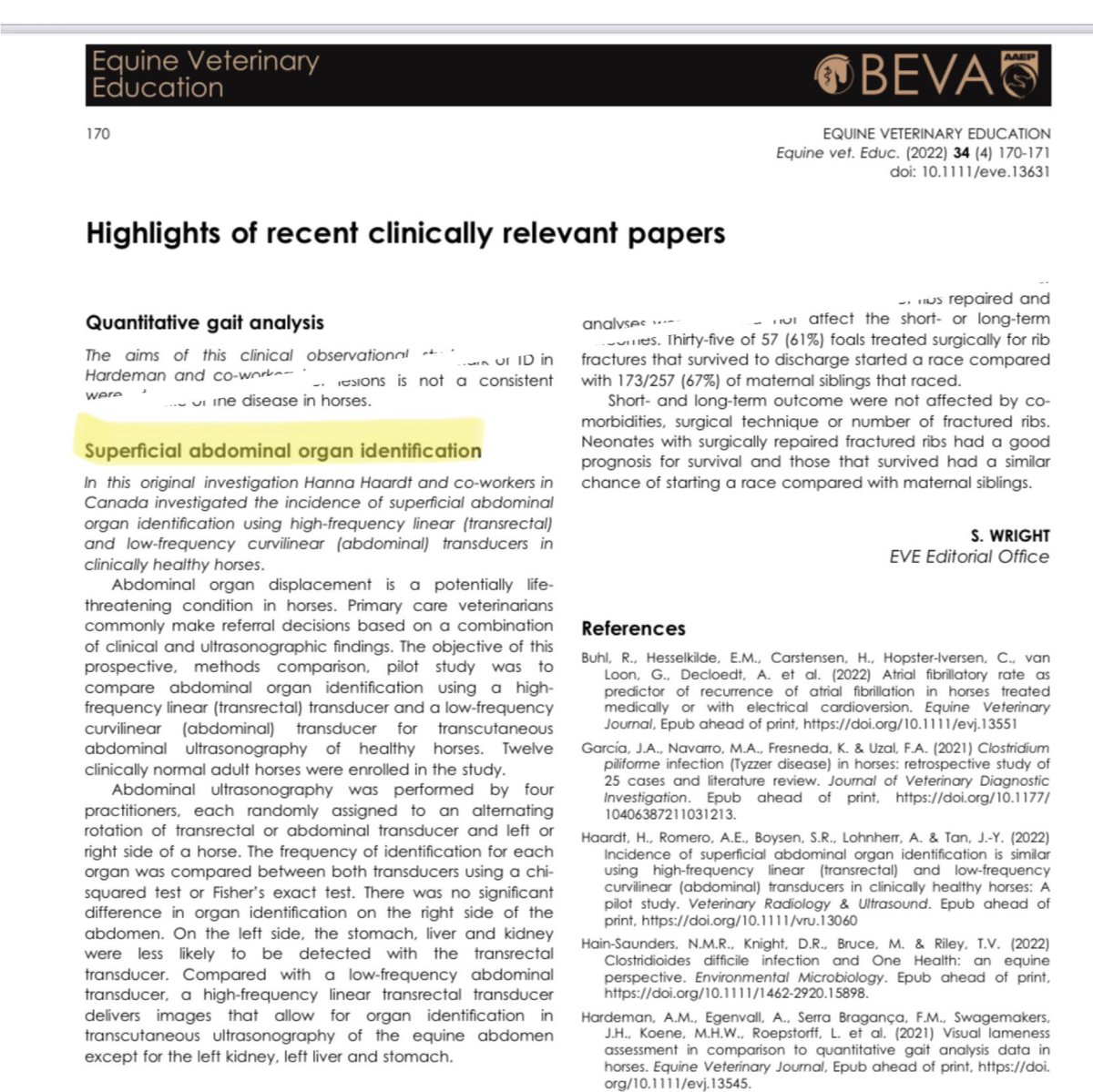 DrTanDVM's tweet photo. Thanks for the highlight as one of the recent clinically relevant papers, Equine Veterinary Education! #research #AcademicTwitter #equinemed #vetimaging https://t.co/rFv4r0EpQR