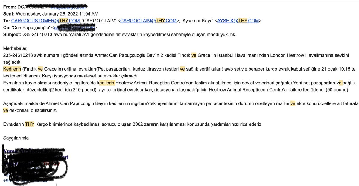 canpap's tweet photo. Sayın ülkemin bayrak taşıyıcısı @TK_HelpDesk @TK_TR  Kedilerimin nakliyesi sırasında kaybetmiş olduğunuz evraklar yüzünden bir maddi kaybım oldu, ilgili mercilere yazdık, sağolsunlar 26 Ocak’tan bu yana ölü taklidi yapıyorlar. Ne yapmamı önerirsiniz, bir bardak soğuk su? https://t.co/LvaLgayD6r