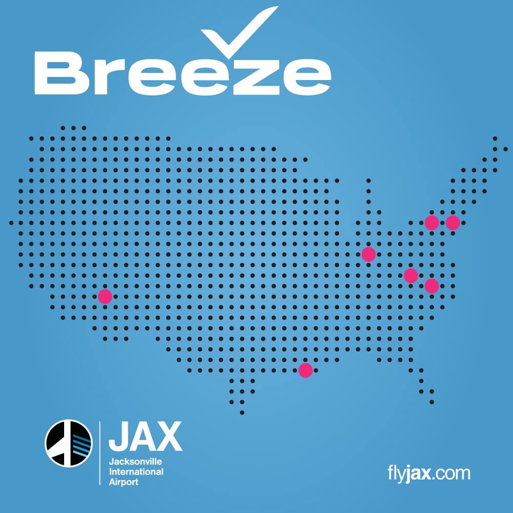 GreGaWillis's tweet photo. Excited to welcome Breeze Airways to Jacksonville International Airport (@JAXairport) this Spring! They will offer nonstop flights from JAX to Las Vegas, New Orleans, Columbus, Richmond, Providence, Norfolk and Hartford. https://t.co/GHgRRPEn3K