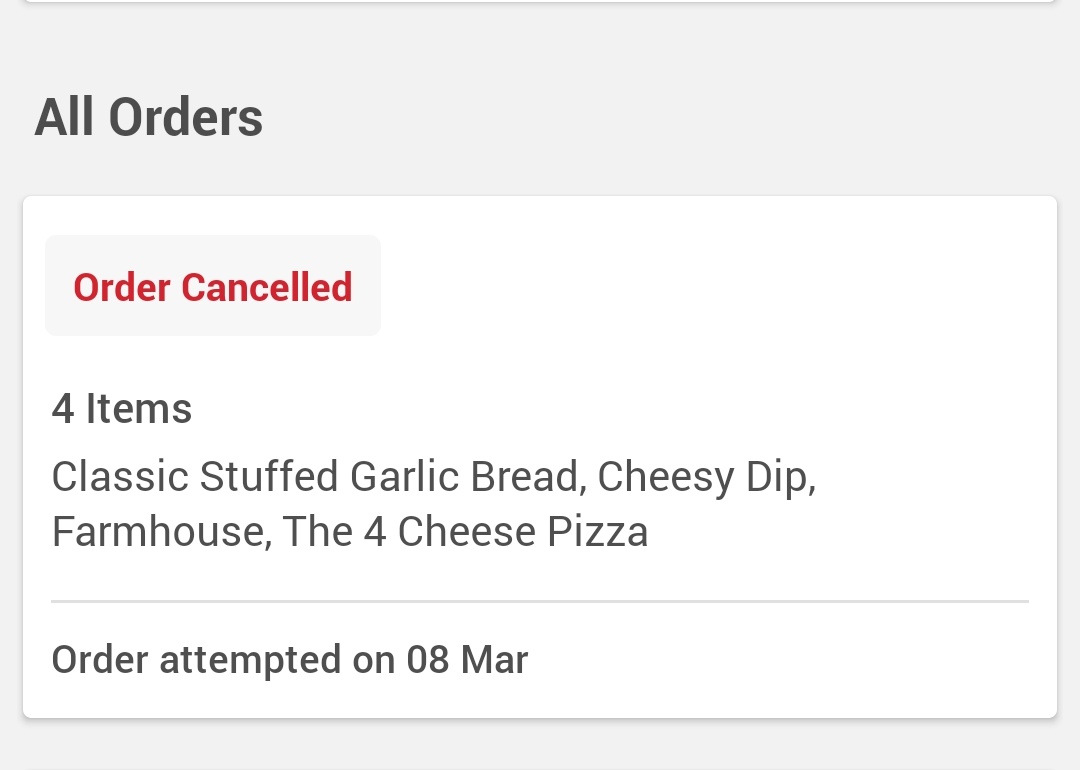 ankitvarma285's tweet photo. Delivering happiness IS A JOKE to you! Such an unacceptable service by @dominos_india @dominos @pratikpota where they keep your order on hold for 1 and a half hour and then cancel the order abruptly ruining people's happiness on Women's Day. Also your employees are very rude. https://t.co/u4CIhCpC1a