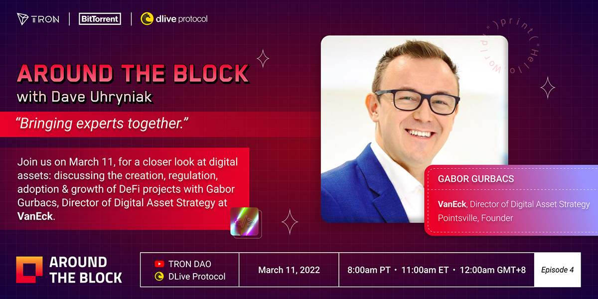 BitTorrent's tweet photo. 👋  Join us on March 11th🗓 with @gaborgurbacs Dir. of Digital Asset Strategy @vaneck_us to discuss the creation, regulation, adoption &amp; growth of #DeFi 📊
⏰  LIVE on #DLiveProtocol &amp; YouTube at 8am PT/ 11am ET/ 12am/ GMT+8 #AroundtheBlock 💻  Check out the links below!👇🏼👇🏼 https://t.co/Xx8d7WBZVK