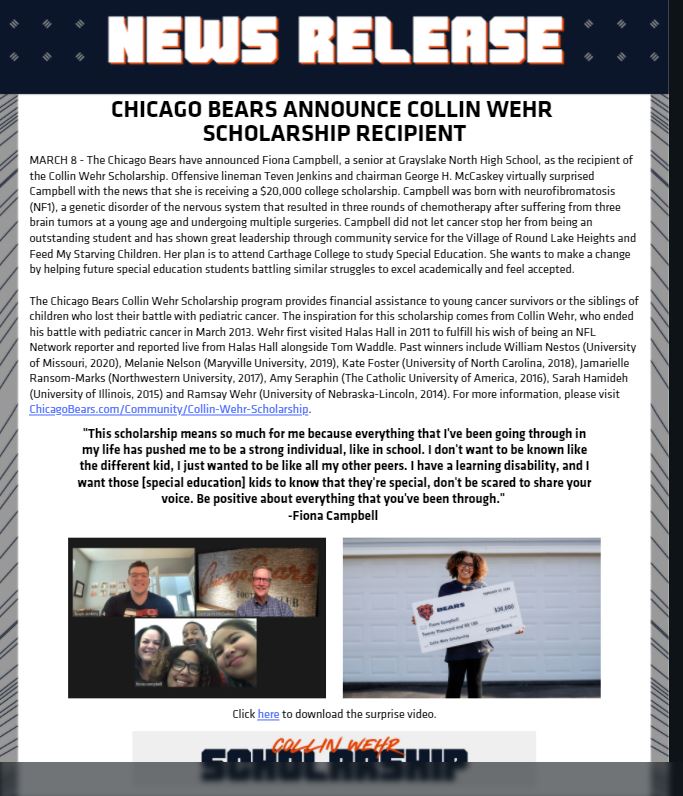 D127GetsReal's tweet photo. RT @MStoraasli: RT @MrsSlobodecki: 👏💪🎤Congrats, Fiona!!! So very proud of you and all YOUR hard work!! #ChicagoBears #ScholarshipAward #D127GetsReal #ProudCaseManager #KnightPride https://t.co/hBw445mL4G