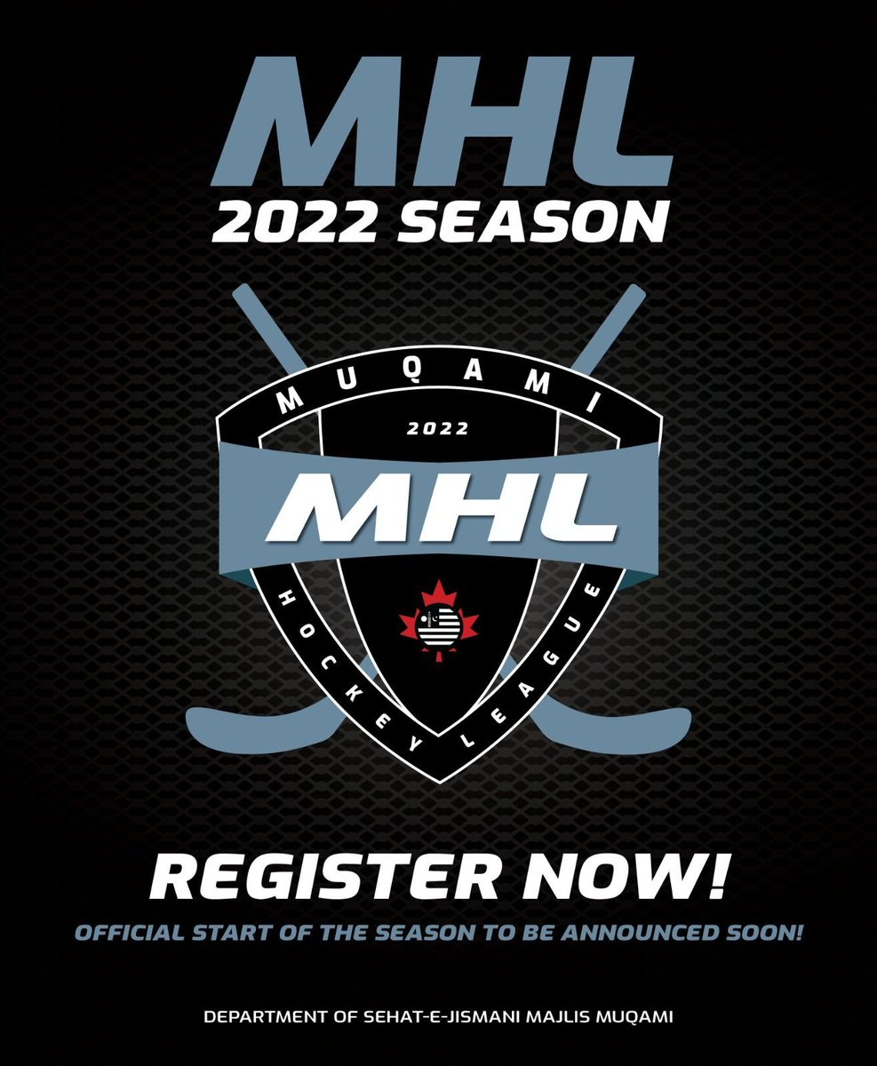 Ahmadiyya Muslim Youth Association for City of Vaughan (Majlis Muqami) is announicing new season of MHL (Muqami Hockey League) for Muslim Youth of #Vaughan 

This will be a weekly league and will take place in Tahir Hall.

Register vai link below:
forms.gle/Yp9oT7vLjTi4Ax…

#Hockey