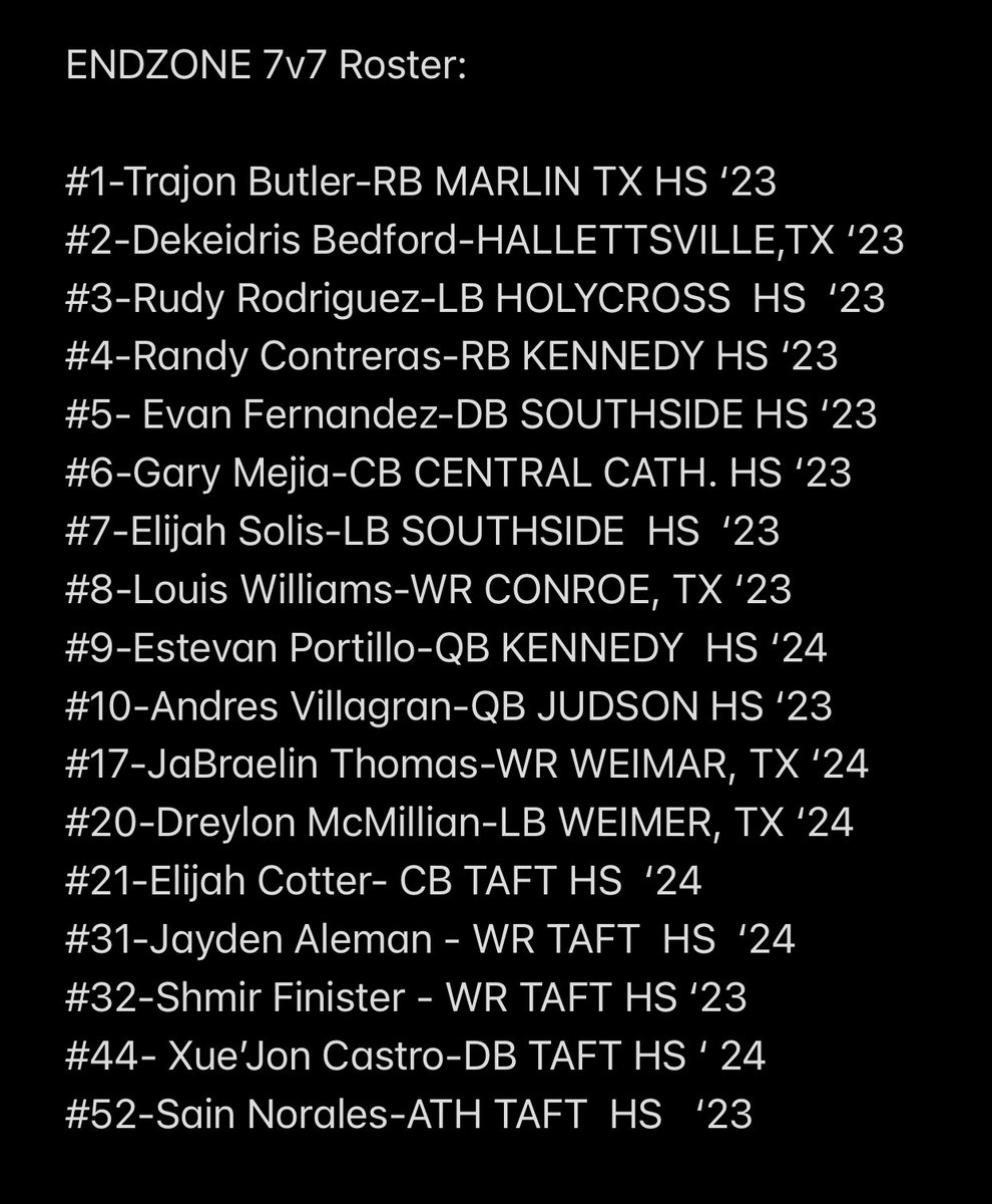 STX7v7's tweet image. Registered for @Endzone7on7 ✅ 
Roster Set ✅ 
Hotel booked ✅ 
University Team Visit scheduled ✅ 
Photographer ✅ 

#1team1goal  #businesstrip #movewithapurpose #fafo